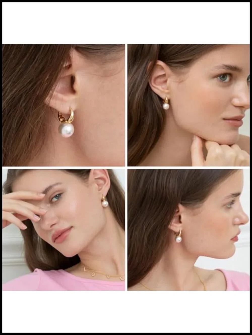 14k Gold Plated Hoop Earrings with White Pearl Dangle for Women, Hypoallergenic